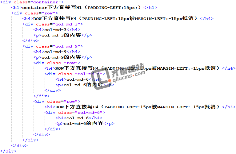 Bootstrap栅格系统中container row col-*-*三者间的关系