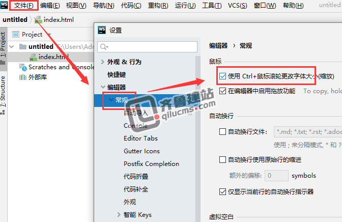 WebStorm设置Ctrl+滚轮调整字体大小的方法